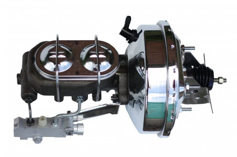 9" Chrome-Plated Power Brake Booster Kit with 1-1/8" Bore Cast Iron Master Cylinder, Chrome Lid, Side Mount Valve for Disc/Disc GM AFX