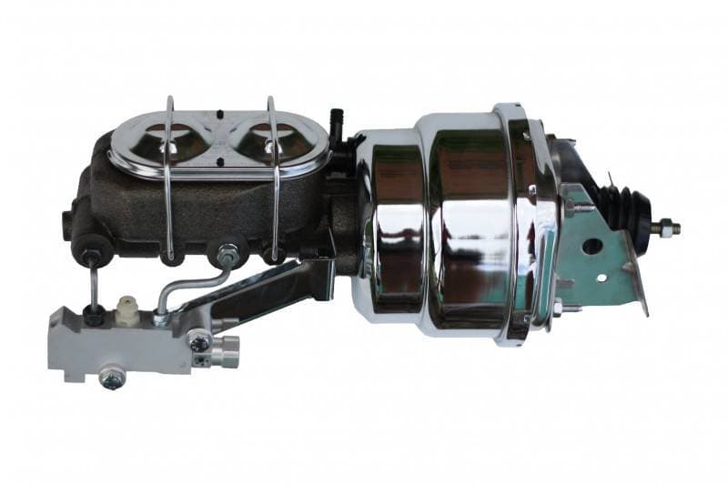 7-Inch Chrome Dual Power Booster with 1-1/8 Inch Bore Master Cylinder with Chrome Lid and Side Mount Valve for GM AFX
