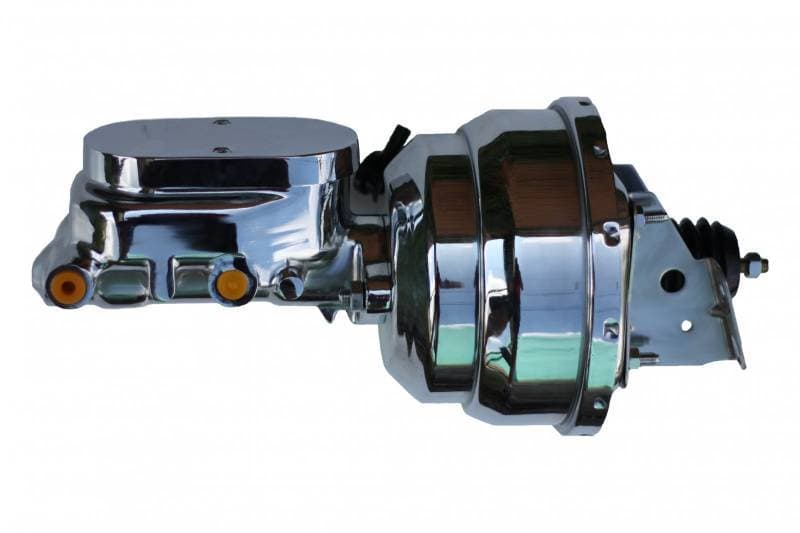 8-Inch Dual Power Brake Booster with 1-1/8 Inch Bore Chrome Flat Top Master Cylinder for GM AFX