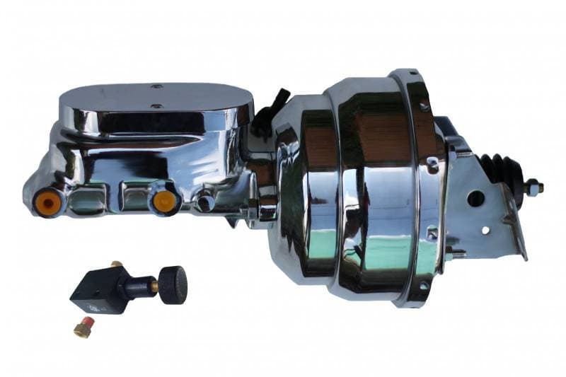 8-Inch Chrome Dual Power Brake Booster with 1-1/8 Inch Bore Flat Top Master Cylinder and Adjustable Proportioning Valve for GM AFX