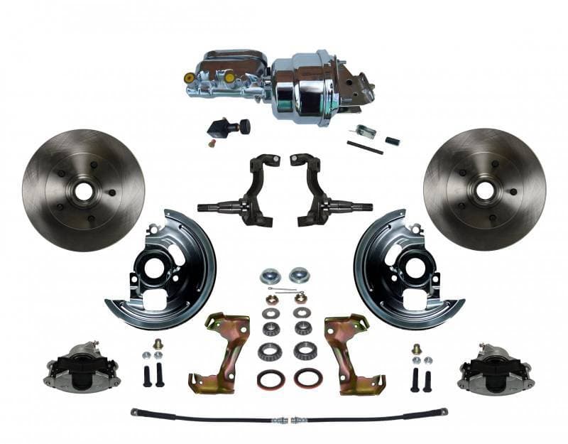 Power Front Disc Brake Conversion Kit with 7" Dual Chrome Booster Flat Top Chrome M/C Adjustable Proportioning Valve for GM AFX