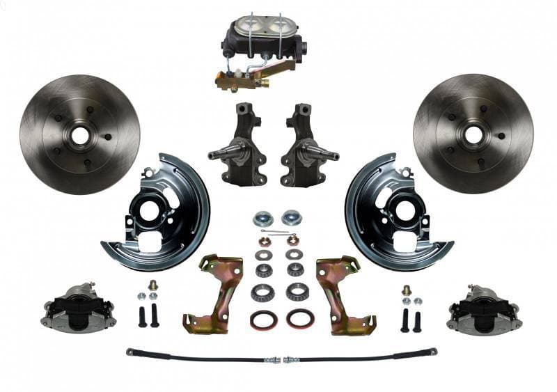 Manual Front Disc Brake Conversion 2" Drop Spindle with Cast Iron Master Cylinder Disc/Disc Side Mount for 1964–1974 Camaro, Chevelle & More