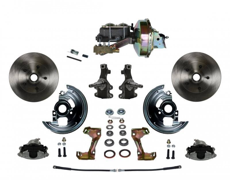 Power Front Disc Brake Conversion Kit 2" Drop Spindle with 9" Zinc Booster Cast Iron M/C Disc/Drum Side Mount