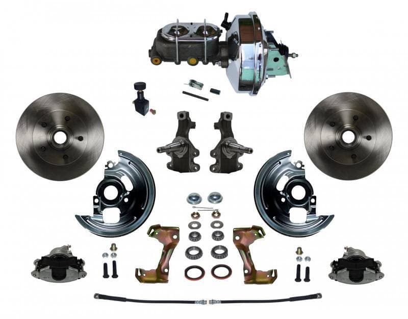 Power Front Disc Brake Conversion Kit 2" Drop Spindle with 9" Chrome Booster Cast Iron Chrome Top M/C Adjustable Proportioning Valve for GM AFX