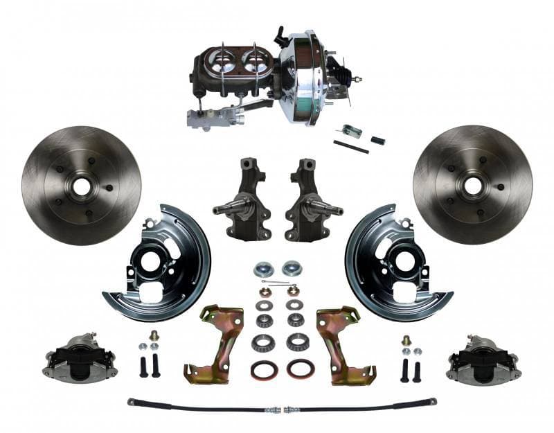 GM AFX Power Front Disc Brake Conversion Kit 2" Drop Spindle with 9" Chrome Booster Cast Iron Chrome Top M/C Disc/Disc Side Mount