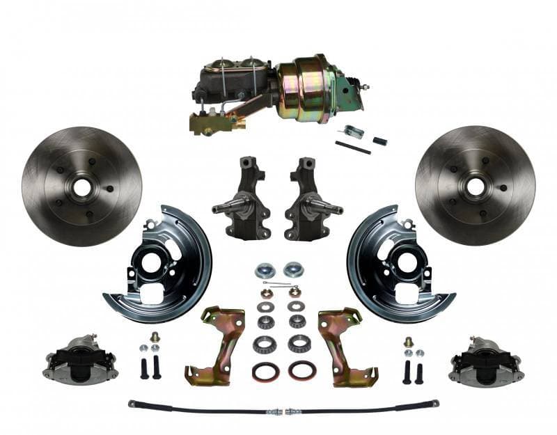 Power Front Disc Brake Conversion Kit 2" Drop Spindle with 7" Dual Zinc Booster Cast Iron M/C Disc/Drum Side Mount