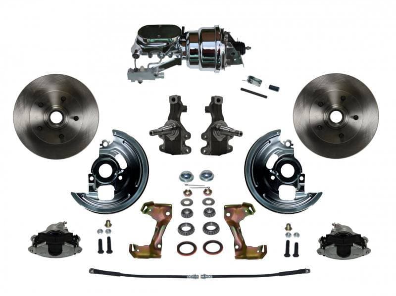 GM AFX Power Front Disc Brake Conversion Kit 2" Drop Spindle with 7" Dual Chrome Booster Flat Top Chrome M/C Disc/Drum Side Mount