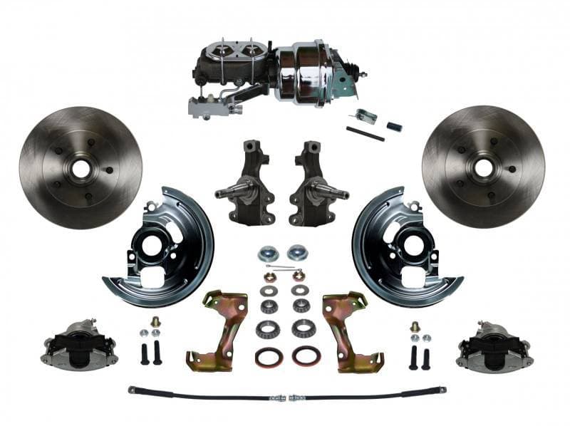 Power Front Disc Brake Conversion Kit 2" Drop Spindle with 7" Dual Chrome Booster Cast Iron Chrome Top M/C Disc/Disc Side Mount