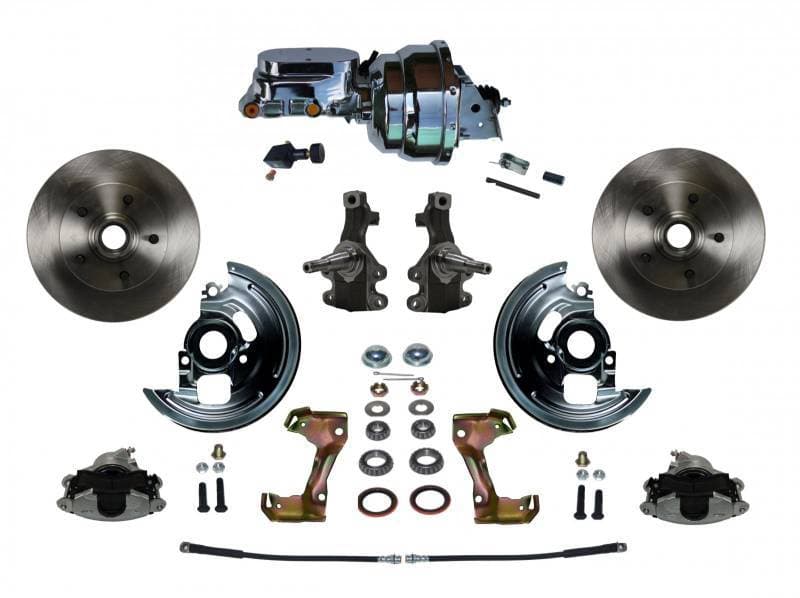 Power Front Disc Brake Conversion Kit 2" Drop Spindle with 8" Dual Chrome Booster Flat Top Chrome M/C Adjustable Proportioning Valve for GM AFX