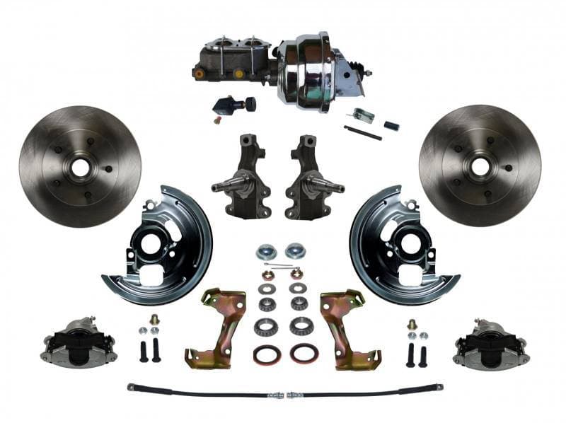 Power Front Disc Brake Conversion Kit 2" Drop Spindle with 8" Dual Chrome Booster Cast Iron Chrome Top M/C Adjustable Proportioning Valve for GM AFX