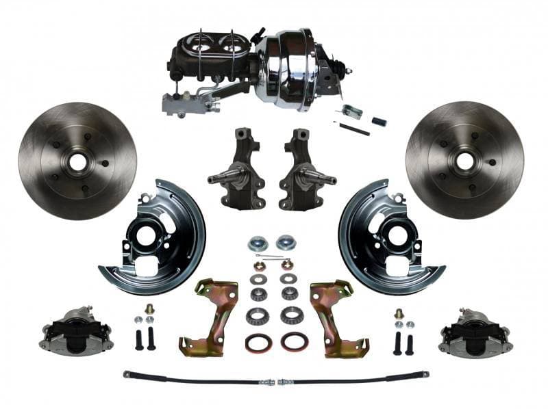 Power Front Disc Brake Conversion Kit 2" Drop Spindle with 8" Dual Chrome Booster Cast Iron Chrome Top M/C Disc/Disc Side Mount for GM AFX