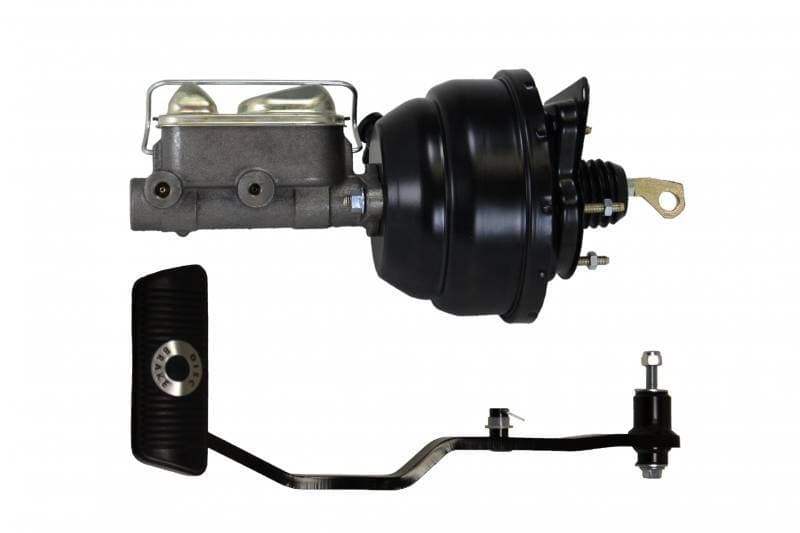 8-Inch Black Dual Diaphragm Power Brake Booster with Bracket, 1-Inch Bore Master Cylinder, and Automatic Transmission Brake Pedal for 1967-1970 Mustang or Cougar