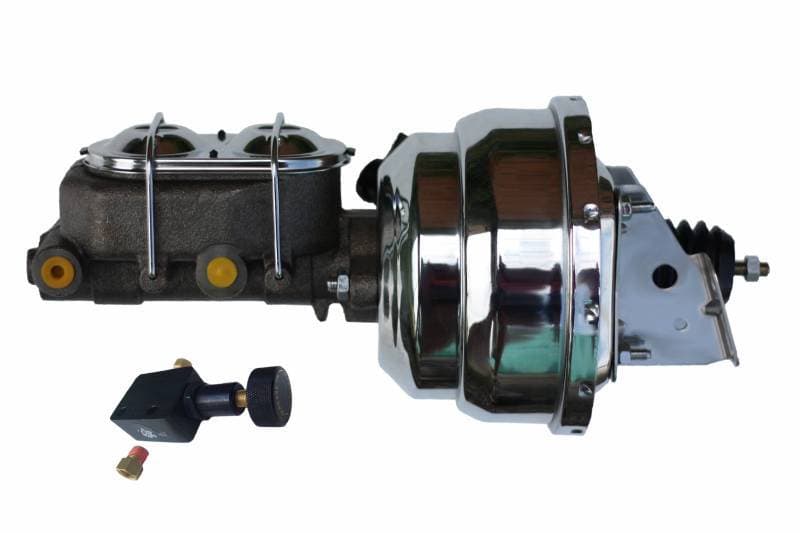 8-Inch Chrome Dual Power Brake Booster with 1-1/8-Inch Bore Master Cylinder with Chrome Lid and Adjustable Valve for GM AFX