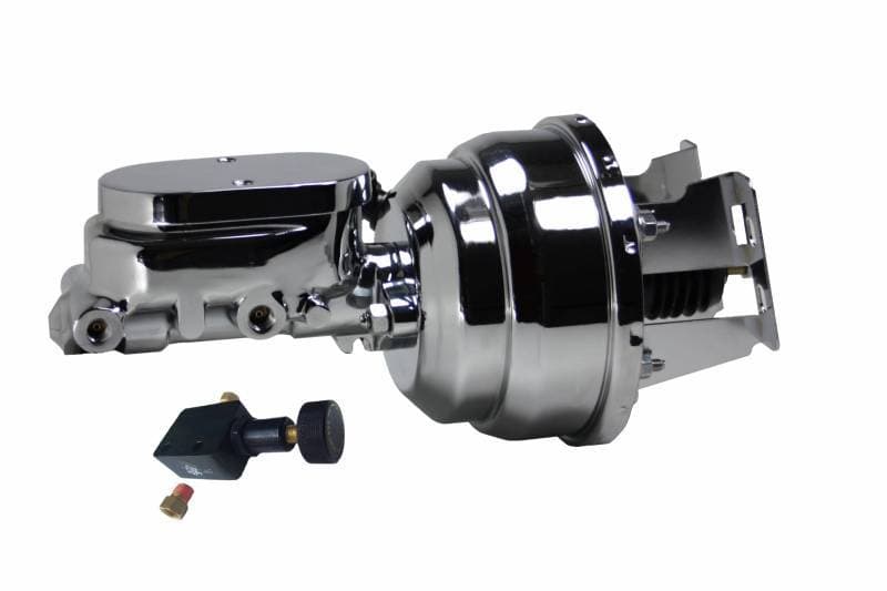 8-Inch Chrome Dual Power Brake Booster with 1-1/8 Inch Bore Flat Top Master Cylinder and Adjustable Proportioning Valve for 1955-1968 Chevrolet