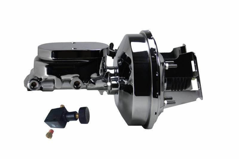 9 Inch Chrome Power Booster, 1-1/8 Inch Bore Flat Top Master Cylinder with Adjustable Proportioning Valve for 1955-1968 Chevrolet