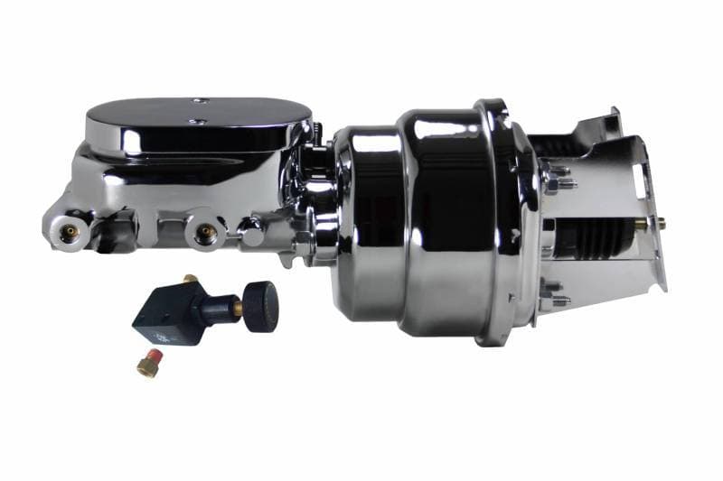 7-Inch Chrome Dual Power Booster with 1-1/8 Inch Bore Flat Top Master Cylinder and Adjustable Proportioning Valve for 1955-1968 Chevrolet