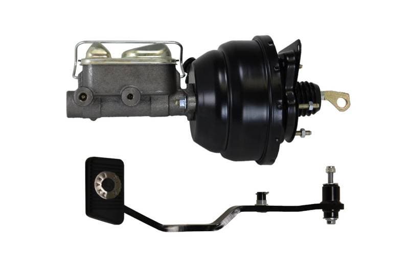 8-Inch Black Dual Diaphragm Power Brake Booster with Bracket, 1-Inch Bore Master Cylinder, and Manual Transmission Brake Pedal for 1967-1970 Mustang or Cougar