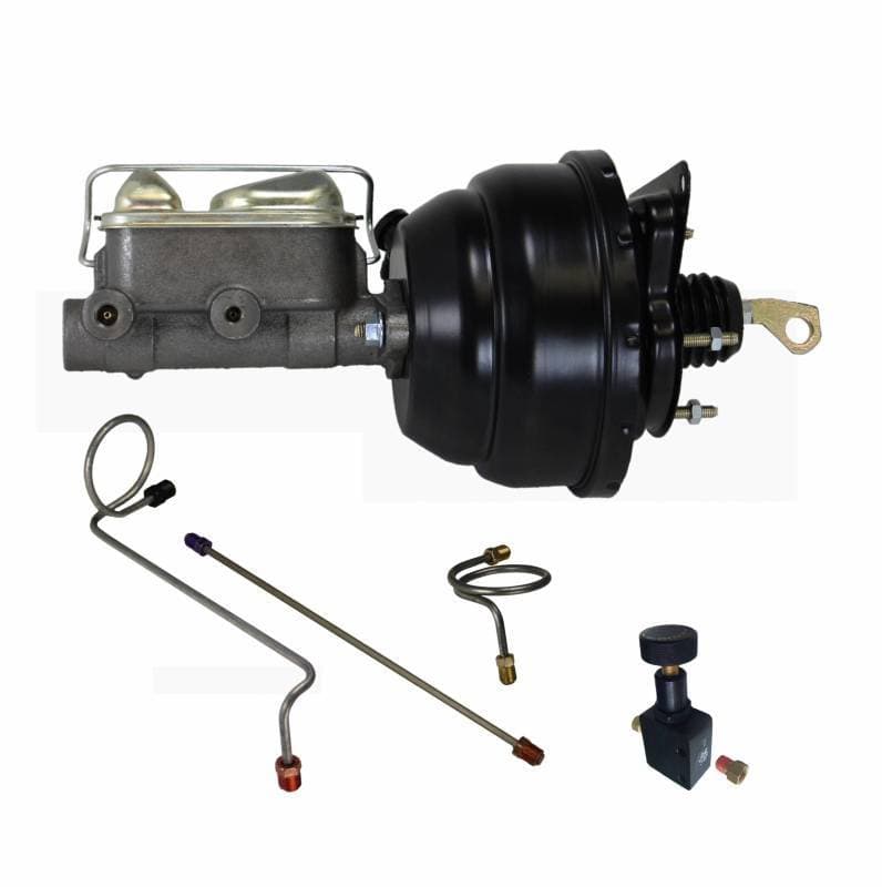 8-Inch Black Dual Diaphragm Power Brake Booster with 1-Inch Bore Master Cylinder, Brake Line Kit, and Adjustable Valve for 1967-1970 Ford Mustang or Mercury Cougar
