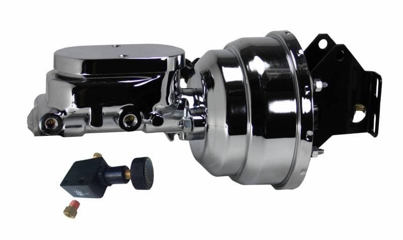 8-Inch Chrome Dual Power Brake Booster with 1-1/8 Inch Bore Flat Top Master Cylinder and Adjustable Valve for 1957-1972 Full-Size Ford