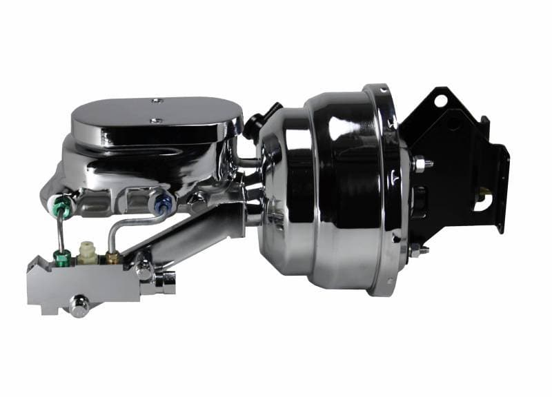 8-Inch Chrome Dual Power Booster with 1-Inch Bore Flat Top Master Cylinder and Disc/Disc Valve for 1957–1972 Full-Size Ford