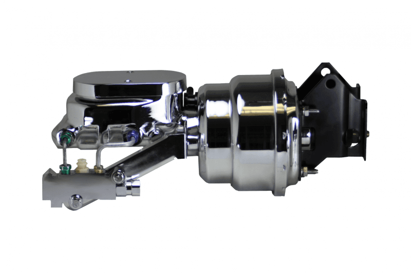 7-Inch Chrome Dual Power Booster with 1-1/8 Inch Bore Flat Top Master and Side Mount Valve for Disc/Drum Brakes – Ford F-100
