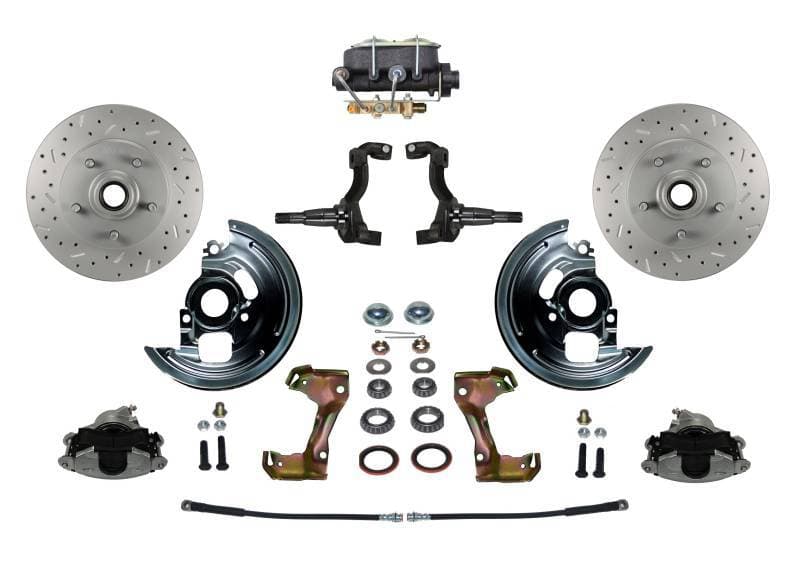 Manual Front Disc Brake Conversion Kit Cross Drilled and Slotted Rotors with Cast Iron Master Cylinder Disc/Drum Bottom Mount GM AFX