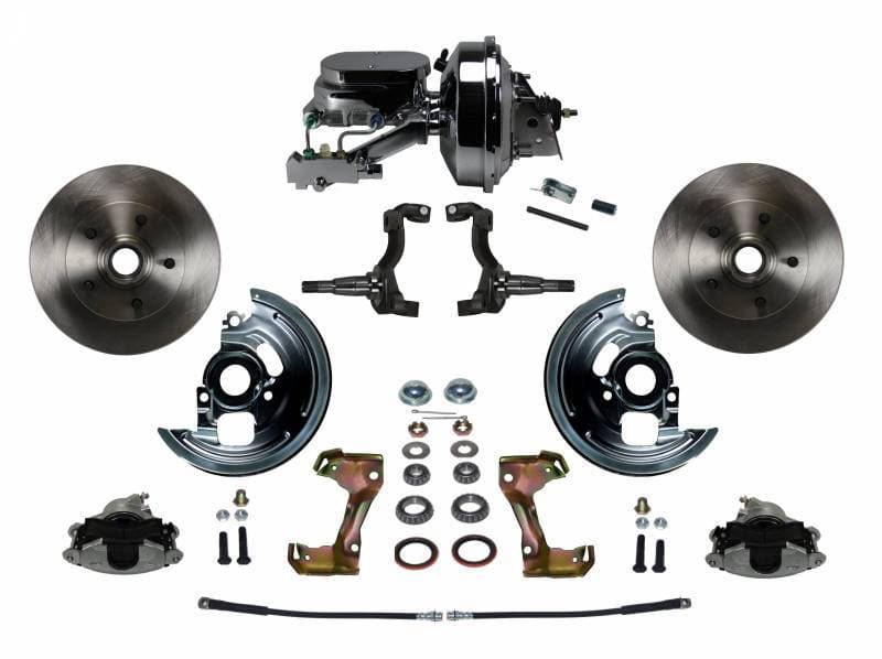Power Front Disc Brake Conversion Kit with 9" Chrome Booster Flat Top Chrome M/C Disc/Drum Side Mount