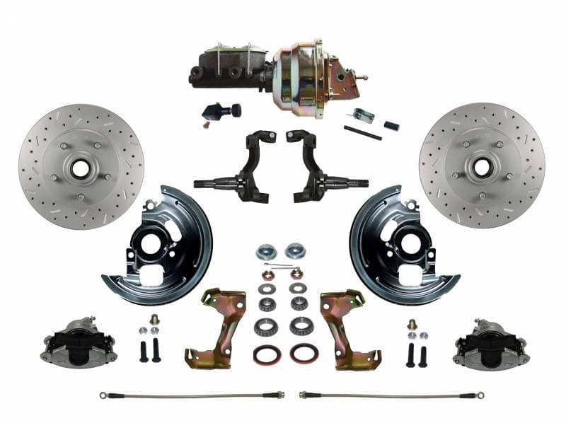 GM AFX Power Front Disc Brake Conversion Kit Cross Drilled and Slotted Rotors with 8" Dual Booster Cast Iron M/C Adjustable Proportioning Valve