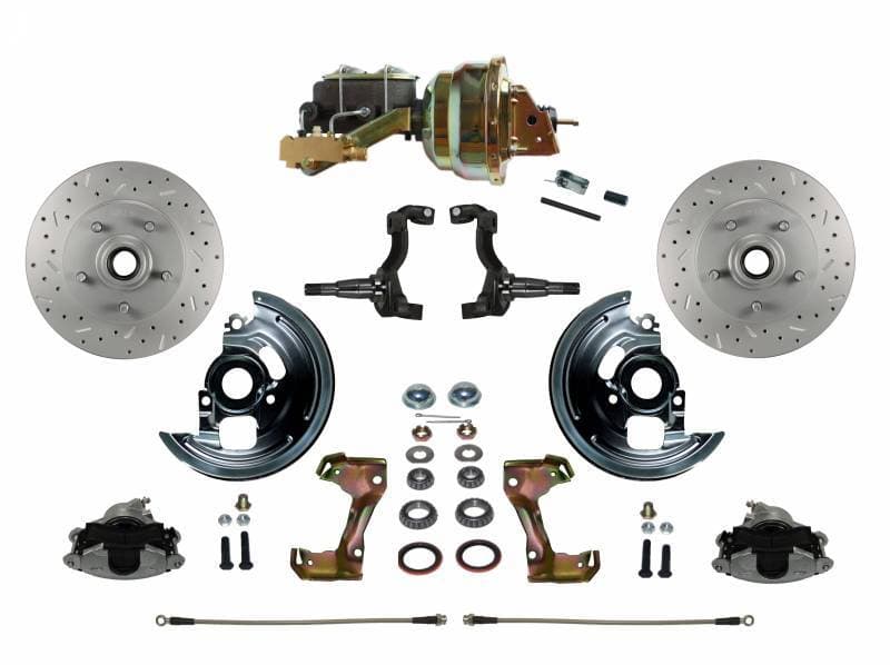 GM AFX Power Front Disc Brake Conversion Kit Cross Drilled and Slotted Rotors with 8" Dual Zinc Booster Cast Iron M/C Disc/Drum Side Mount
