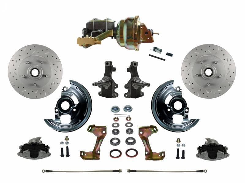 GM AFX Power Front Disc Brake Conversion Kit – 2" Drop Spindles, Cross-Drilled & Slotted Rotors, 8" Dual Zinc Booster, Disc/Disc Side Mount