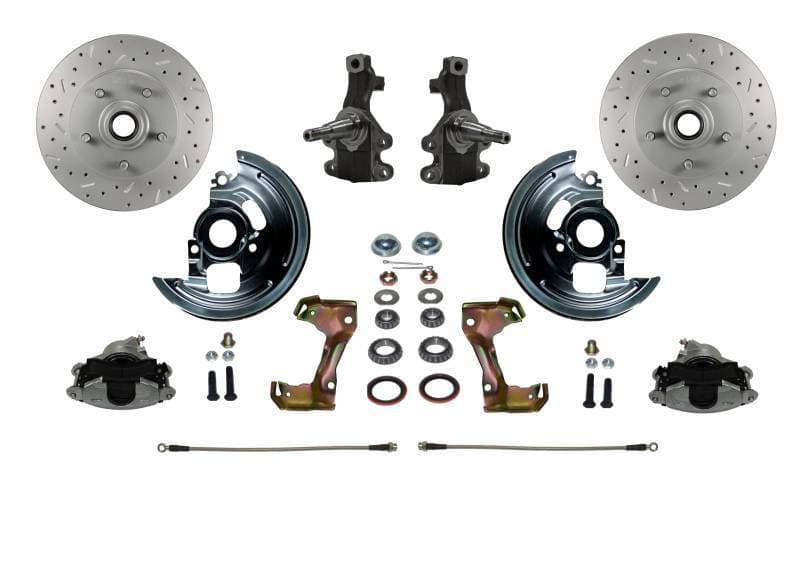 GM AFX Spindle Mount Front Disc Brake Kit – 2" Drop Spindles, Cross Drilled & Slotted Rotors