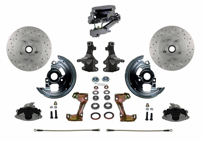 Manual Front Disc Brake Conversion 2" Drop Spindle Cross Drilled and Slotted with Chrome Aluminum Flat Top Master Cylinder Disc/Drum Side Mount for GM AFX Body