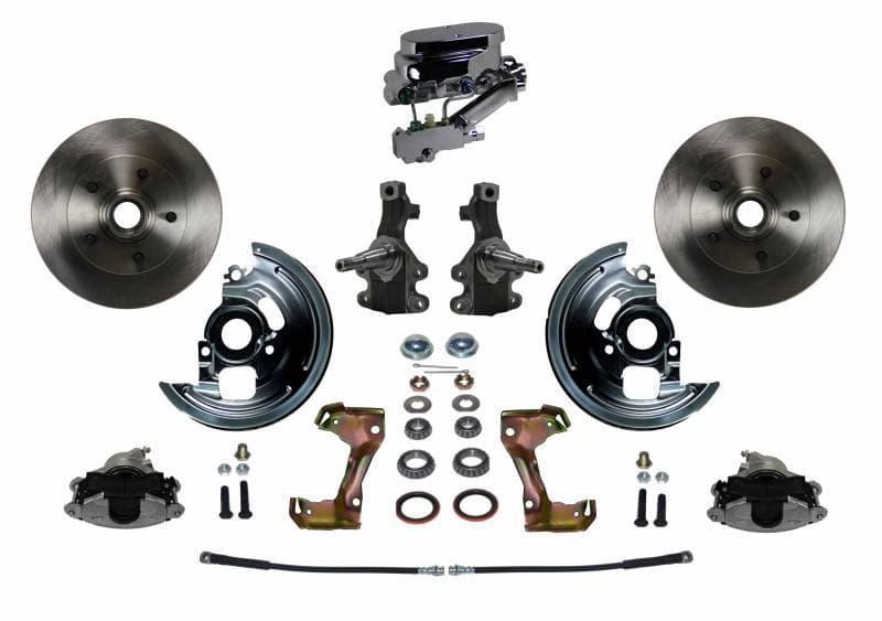 Manual Front Disc Brake Conversion 2" Drop Spindle with Chrome Aluminum Flat Top Master Cylinder Disc/Disc Side Mount for 1964-1974 Full-Size GM