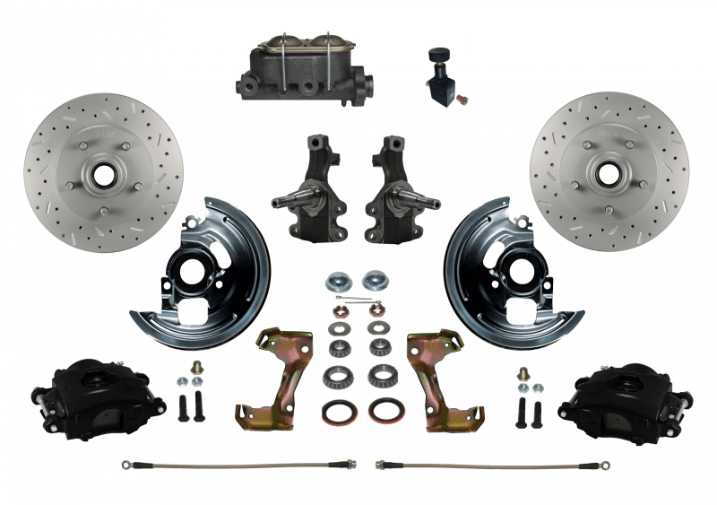 GM AFX Manual Front Disc Brake Conversion Kit – 2" Drop Spindles & Black Calipers