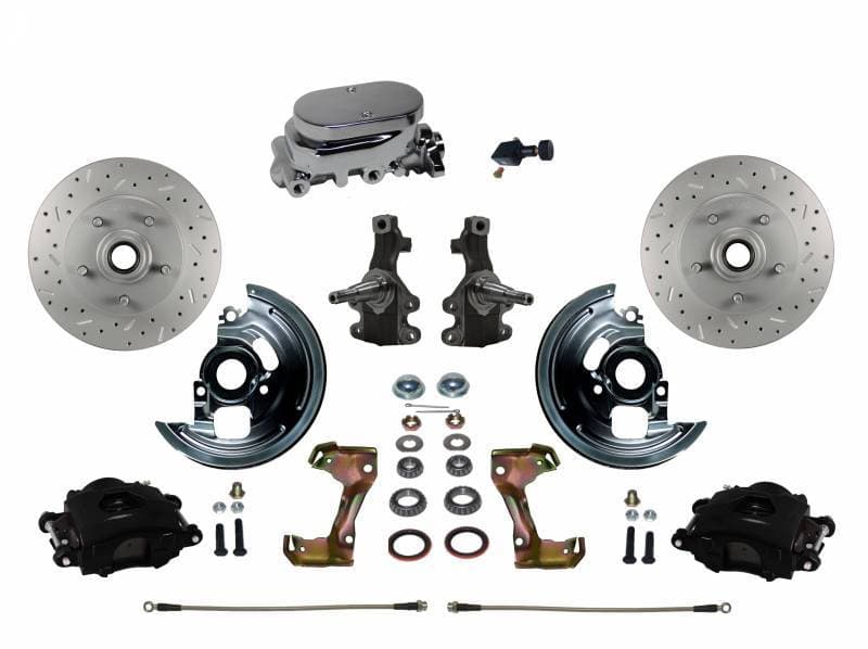 GM AFX Manual Front Disc Brake Kit – 2" Drop Spindles, Black Calipers, Chrome Master Cylinder