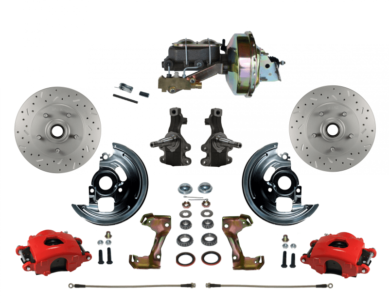 GM AFX Power Front Disc Brake Conversion Kit – 2" Drop Spindles, 9" Booster, Red Calipers, Disc/Disc