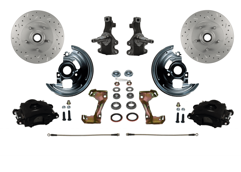 GM AFX Spindle Mount Kit 2" Drop Spindle Drilled and Slotted Rotors Black Powder Coated Calipers