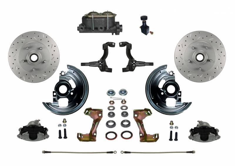 Manual Front Disc Brake Kit with MaxGrip Drilled & Slotted Rotors and Adjustable Proportioning Valve for 1962-1967 Chevy II and Nova