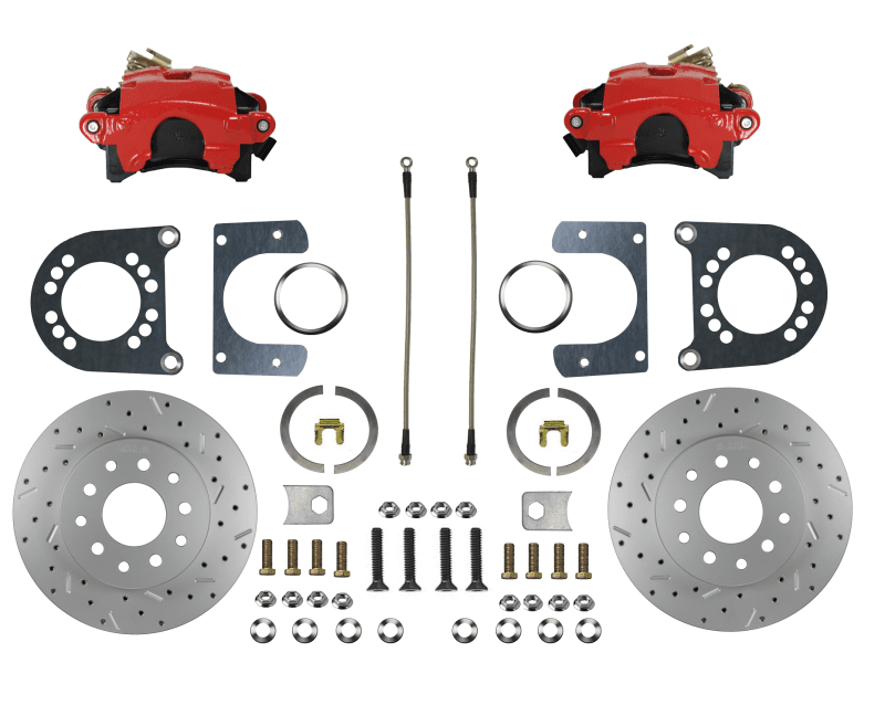 Rear Disc Brake Conversion Kit - MaxGrip XDS - Red Powder Coated Calipers - Ford 9in Large bearing