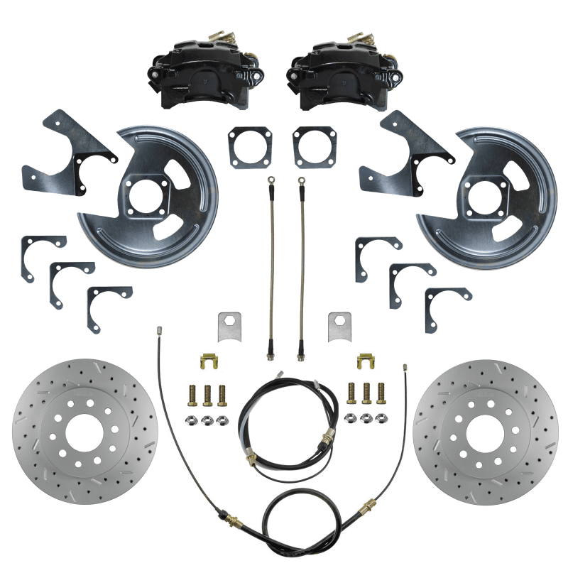 1970-1981 Chevrolet Camaro or Pontiac Firebird Rear Disc Brake Conversion Kit - MaxGrip XDS - Black Calipers - GM 10 & 12 Bolt Axles 5 x4.75 with Staggered Shocks