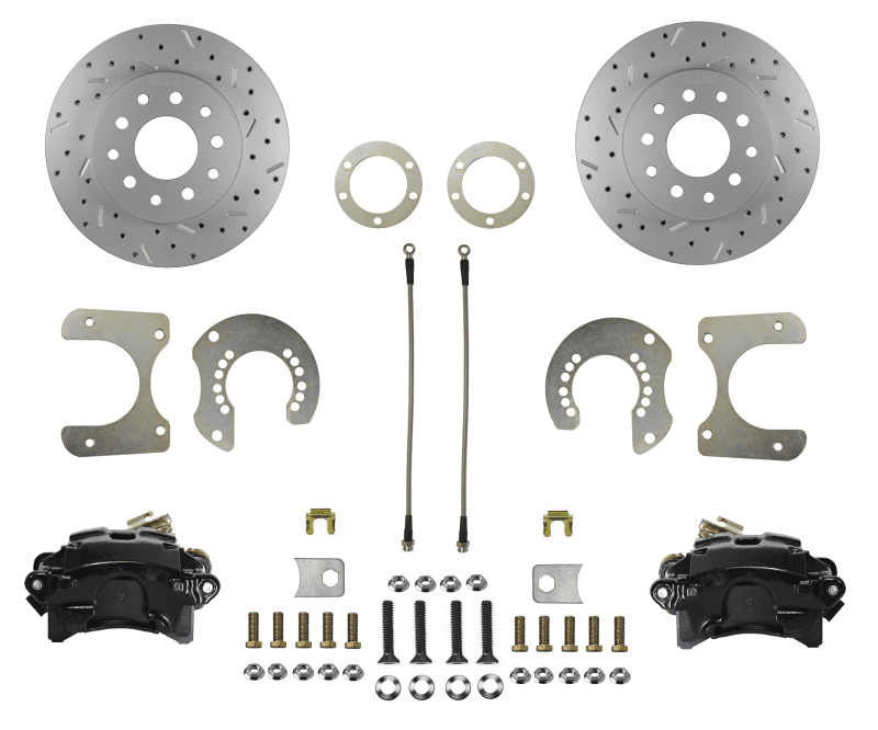 Rear Disc Brake Conversion Kit - with MaxGrip XDS Rotors - Black Powder Coated Calipers Mopar 8-3/4 9-3/4 Rear Axles