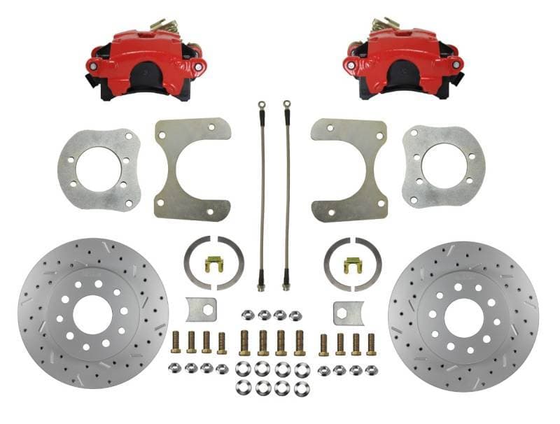 Rear Disc Brake Conversion Kit with MaxGrip XDS Rotors Red Calipers - Dana 35, Dana 44, Chrysler 8-1/4