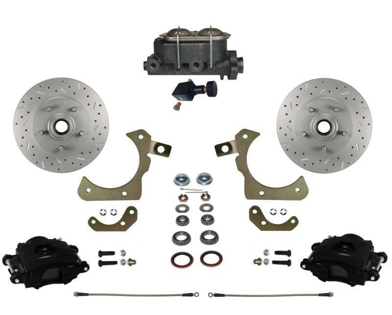 Manual Front Disc Brake Conversion Kit with Adjustable Proportioning Valve, MaxGrip XDS Rotors, and Black Calipers for GM Full Size & Tri-Five Chevy