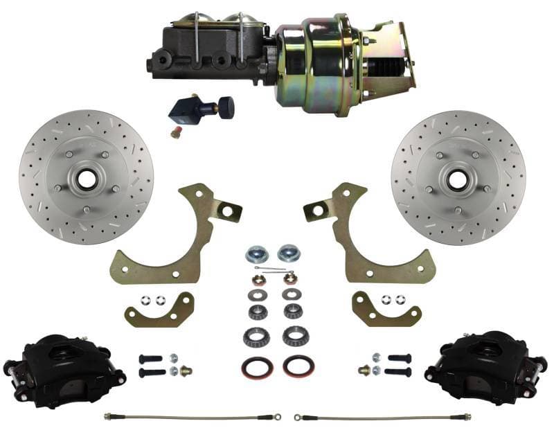 1955-58 Chevrolet Power Front Disc Brake Conversion Kit with Adjustable Proportioning Valve | MaxGrip XDS | Black Calipers