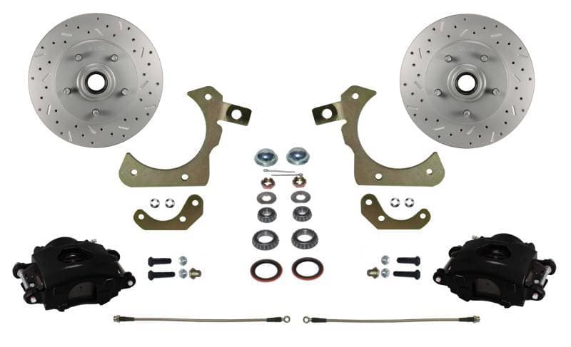 Spindle Mount Kit with MaxGrip Cross Drilled & Slotted Rotors Black Calipers for 1955-58 GM Chevrolet