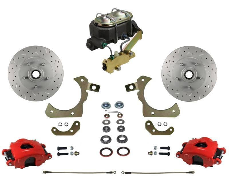 Manual Front Disc Brake Conversion Kit with Disc Drum Valve, MaxGrip XDS Rotors, Red Calipers for 1959-64 Full-Size Chevrolet