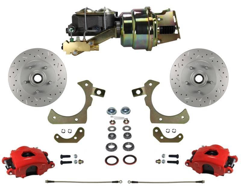 Power Front Disc Brake Conversion Kit with Disc Drum Valve | MaxGrip XDS | Red Calipers for 1959-1964 Chevrolet Bel Air, Impala