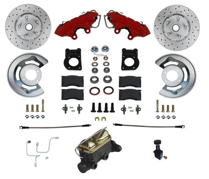 1964-1966 Ford Mustang Manual Front Disc Brake Conversion Kit with MaxGrip XDS Rotors and Red Calipers