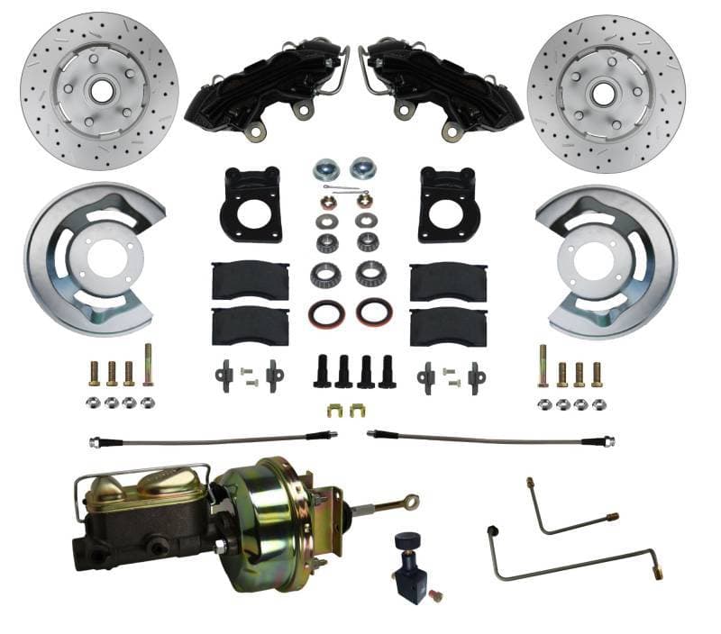 1964-66 Mustang Automatic Transmission Power Front Kit with Drilled Rotors and Black Powder Coated Calipers