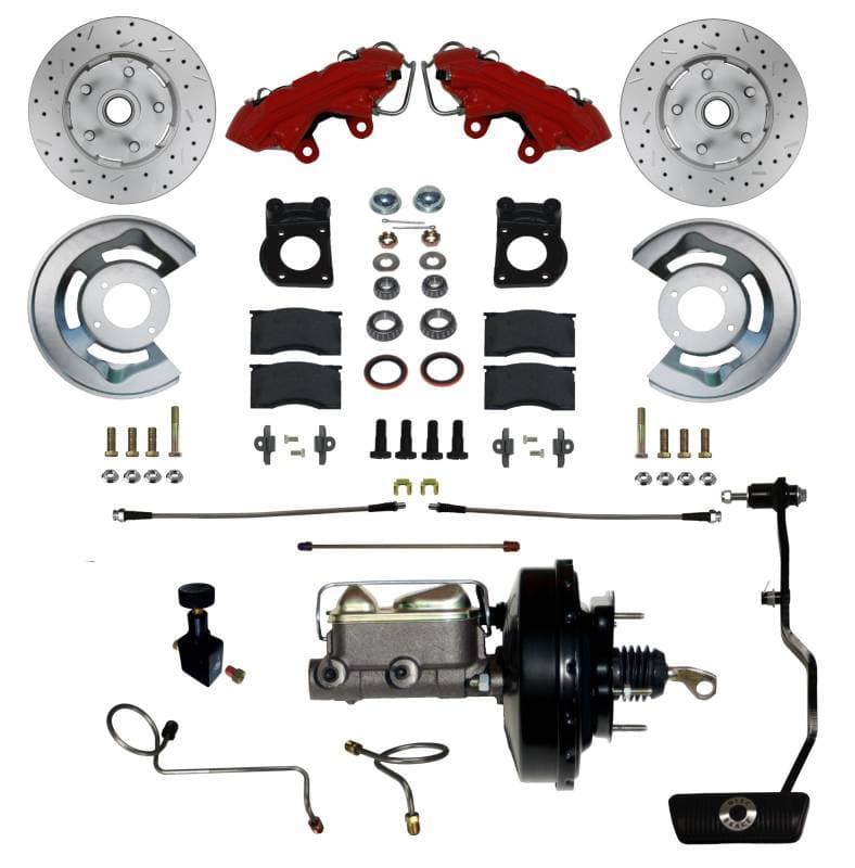 1970 Mustang Power Front Disc Brake Kit – Drilled Rotors, Red Calipers, Auto Transmission